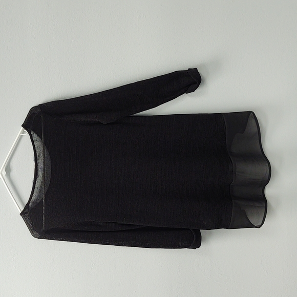 Peter Nygard 3/4 Sleeve Black Mesh Knit Asymmetrical Tunic - Picture 2 of 9